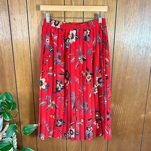 Vintage Alfred Dunner Vintage Red Floral‎ Pleated Midi Skirt Elastic Waist Boho